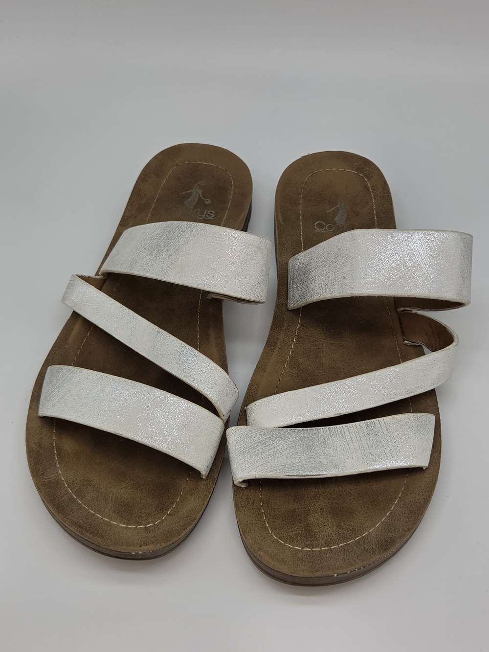 Corkys Lydia White Metallic Sandals Size 8